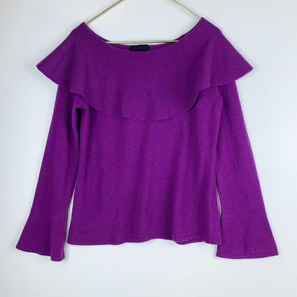 Quinn Wool Cashmere Women’s Size Large L Ruffle Sweater Purple Soft - Picture 1 of 4
